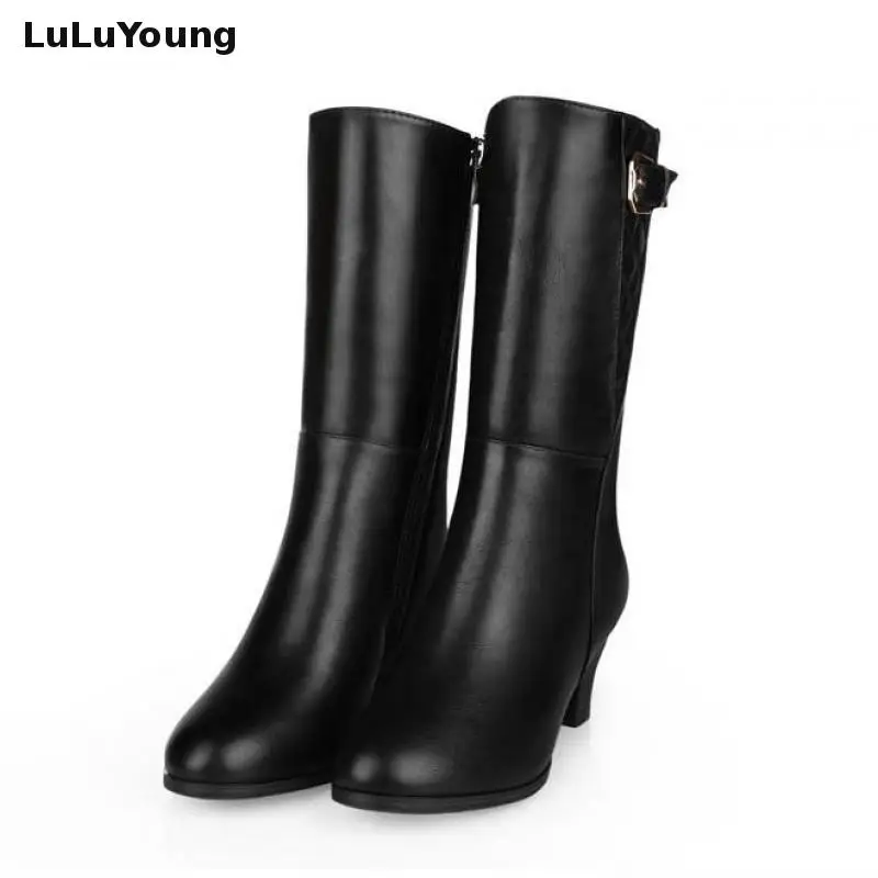 

British Wind Winter Boots For Women Med Heel Zipper Black Booties