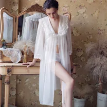 Соблазнительная ночная рубашка из двух предметов, роскошное кружевное кимоно с рюшами,, сорочка, топ и штаны, нижнее белье, ночное белье