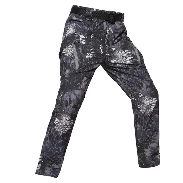 QIQICHEN IX9 стильные мягкие зимние тактические камуфляжные штаны, мужские Водонепроницаемые Военные флисовые брюки-карго, теплые армейские брюки - Цвет: Black snke
