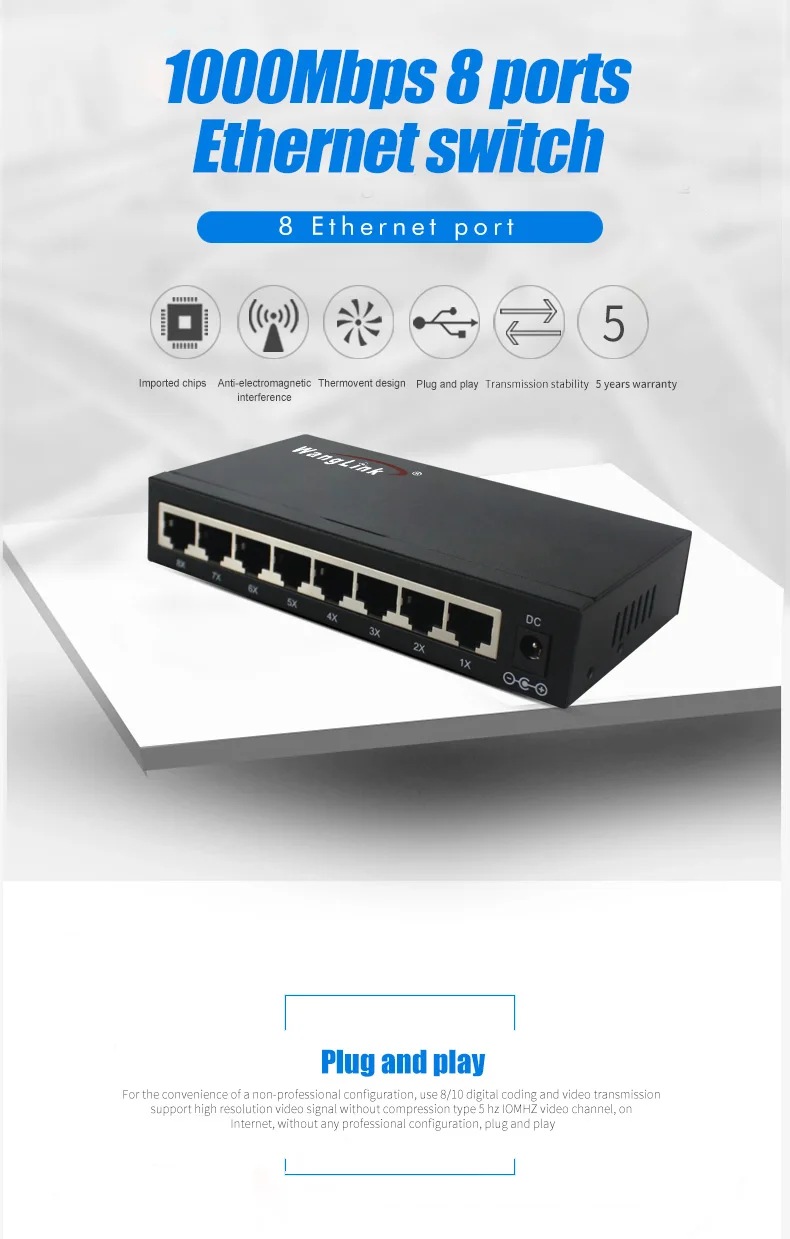 Wanglink гигабитный ethernet коммутатор 8 портов гигабитный коммутатор ethernet коммутатор