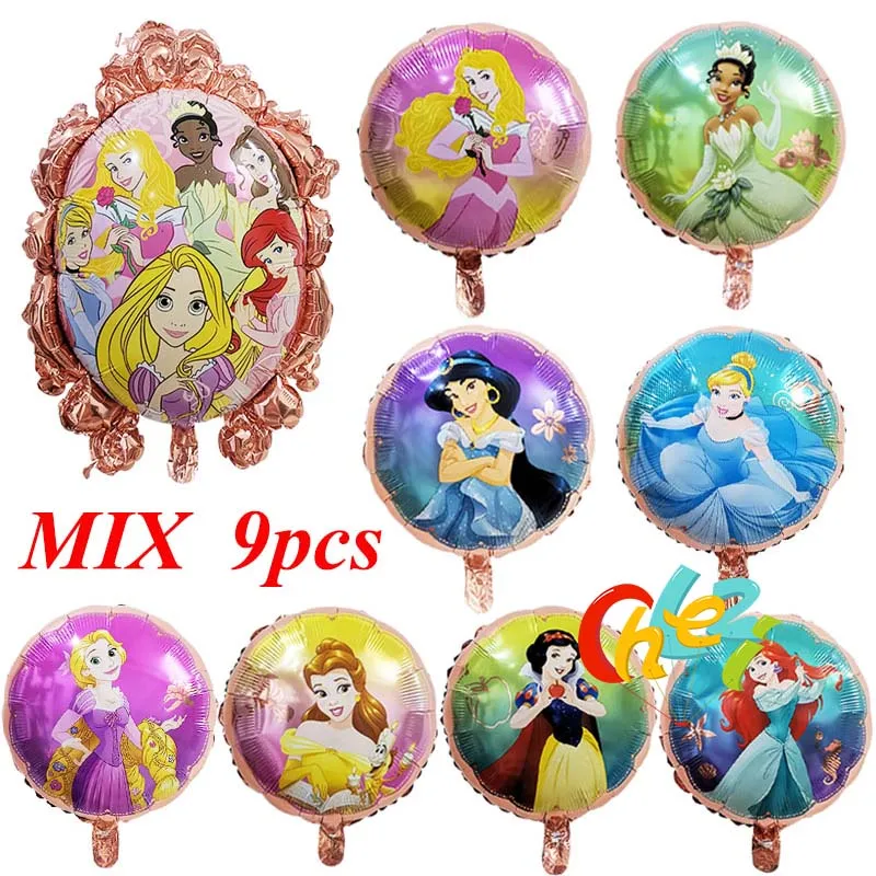 8 Pcs Princess Girl Birthday Balloons Snow White Aurora Ariel Belle party decorations baby shower helium balloon Kids toy Globos - Цвет: MIX 2