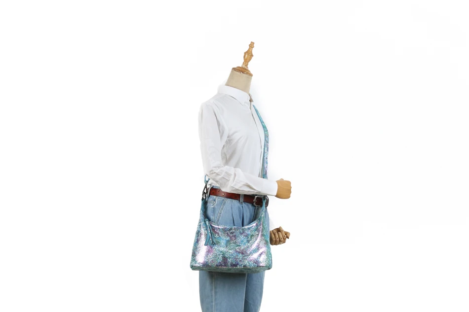 Arliwwi Designer Mulher Brilhante Flor de Couro