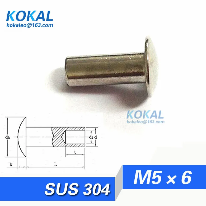

[YT304-M5*6]100PCS Free Shipping M5 Series minisize oval head semi-tubular rivet M5*6mm stainless steel rivet