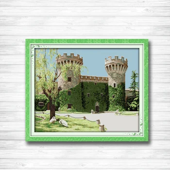 

Rural old castle Europe building Scenery dmc 14CT 11CT counted cross stitch Needlework Set Embroidery kits chinese cross stitch