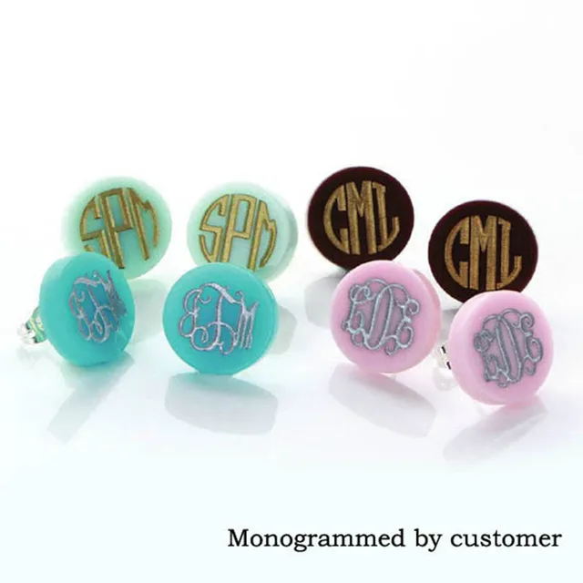 Monogram Jewelry 16mm Post Earrings Mint Acrylic Clover Disc Blank Monogram Jewelry 16mm Post Earrings Mint Acrylic Clover Disc Blank Stud For Women Round