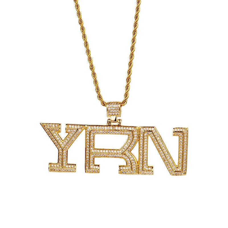 Iced Out YRN ожерелье с кулоном и буквой с золотой цепочкой AAA циркон Новое поступление мужские ожерелья хип хоп ювелирные изделия