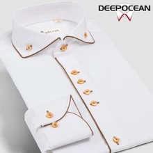 Новая хлопковая мужская рубашка, деловая рубашка, модная однобортная однотонная мужская рубашка, мужские топы, Camisa Masculina, рубашки DX76536L-3