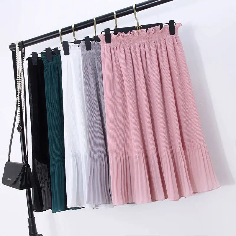 Новая юбка в складку с высокой талией в стиле бохо шифоновая юбка женский эластичный пояс миди чешские юбки женские летние длинные Spodnica