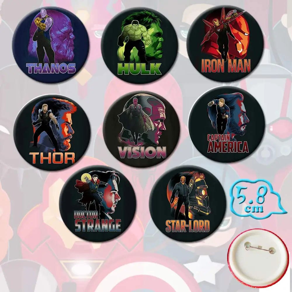 

8pcs/set Marvel Avengers Endgame PVC Badges Pins Thanos Iron Man Hulk Thor Captain America Doctor Strange Brooch Chest Buttons