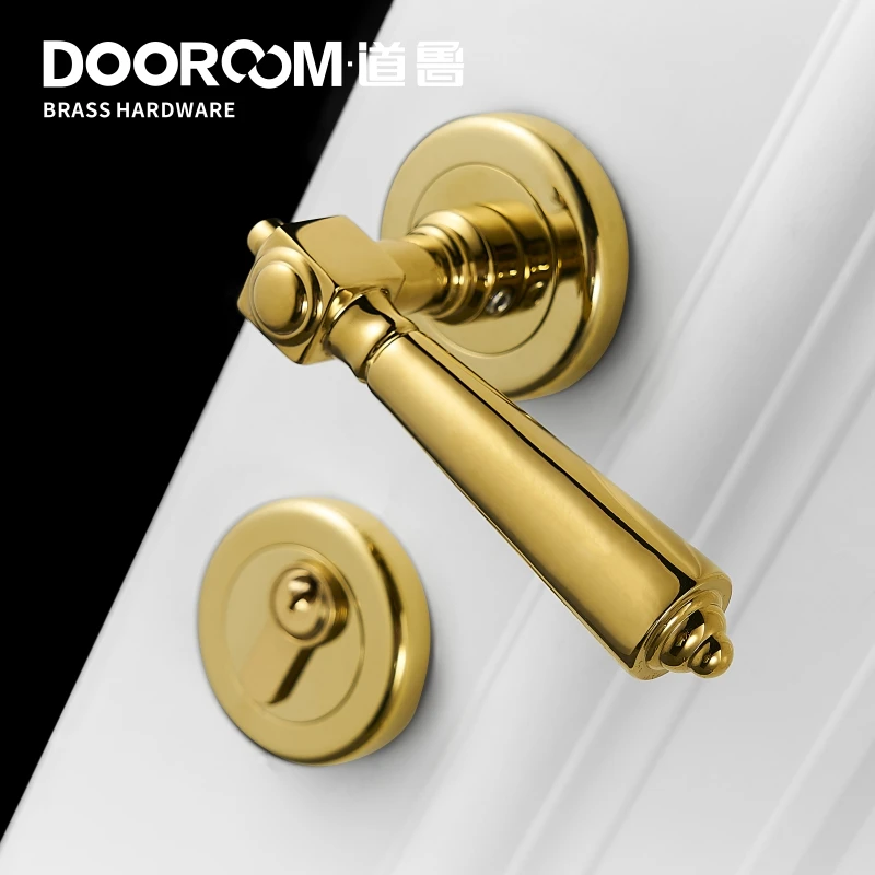 Dooroom Brass Door Lever Light Luxury European American Modern Gold Solid Wood Interior Door Lock Bedroom Split Handle Knob