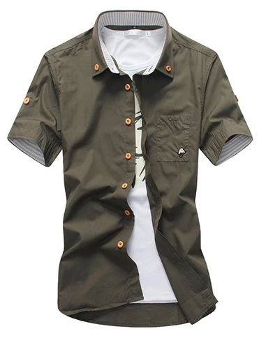 army green KOSMO MASA, хлопок, отложной воротник, одноцветная рубашка для мужчин, весна-лето, Повседневная фланелевая клетчатая Мужская рубашка с коротким рукавом MB0034 - Цвет: army green
