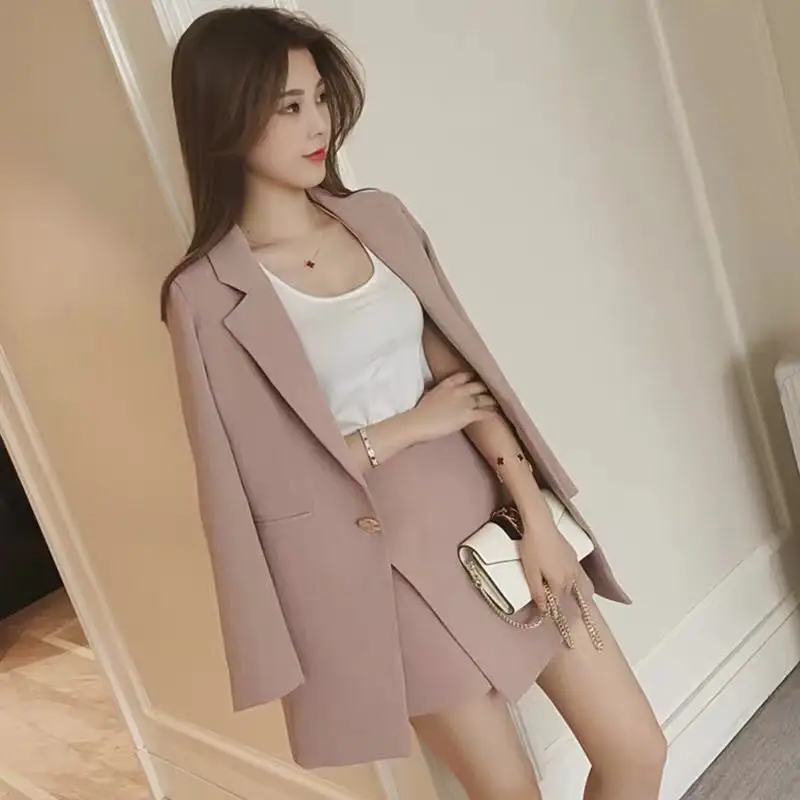 

New Women Striped Skirt Suits One Button Notched Blazer Jackets and Slim Mini Skirts Two Pieces OL Sets Female Outfits 2019