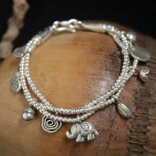 S925 Браслет из чистого серебра женские Тайский Серебряный слон браслет со слонами с многослойной характеристики