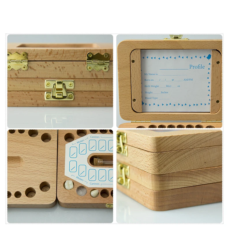 Photo Frame Baby Tooth Box Organizer Wood Kids Teeth Storage Box Save Lanugo Collect First Tooth for Boy Girl Announcement Gift