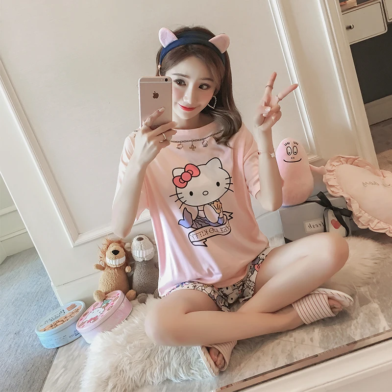 Рисунок Hello Kitty пижамы Для женщин короткий рукав с круглым вырезом пижамный