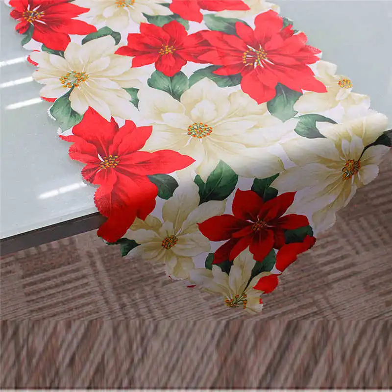 Decorative Christmas tablecloth Santa Claus Tapestry Poinsettia Table Runner 14x71 Inch Party Home Cloth Cover #2o18#f (6)