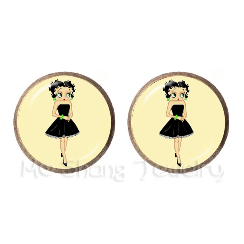 Счастливый Хэллоуин Сексуальные Betty Boop серебряные серьги веселая Рождественская фотография искусство стеклянные заклепки с закругленной головкой серьги Рождественский подарок для друзей - Окраска металла: 21