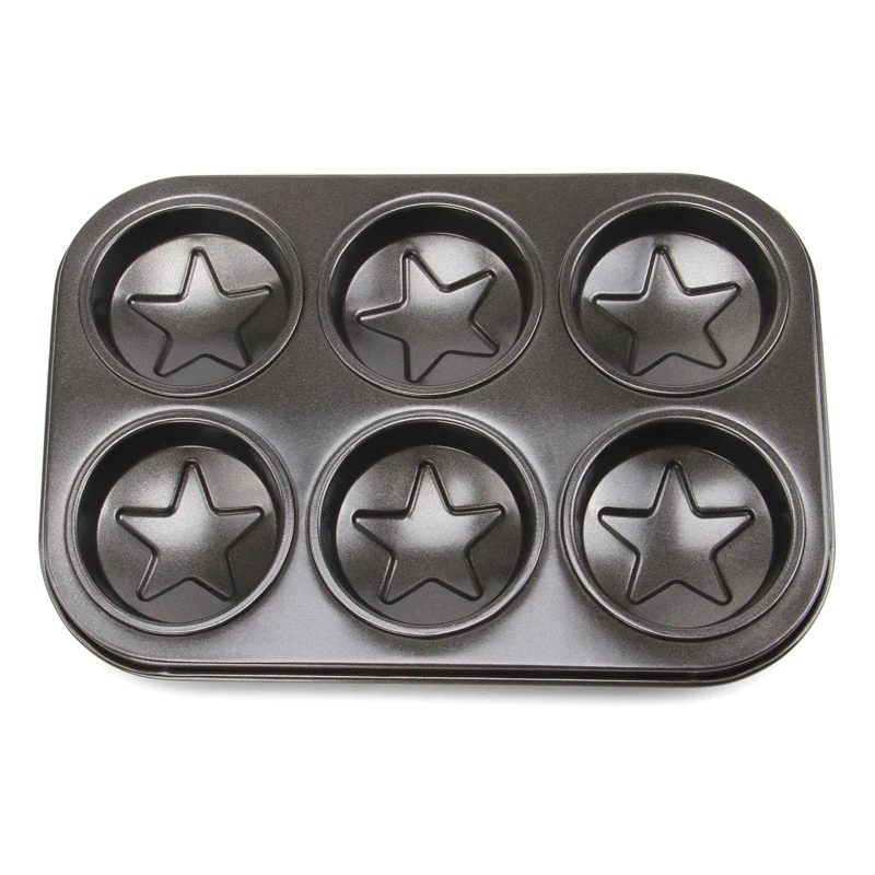 

6-Cup Reusable Carbon Steel Cupcake Mold Cake Cookie Mold Dessert Cake Mould Non-stick Star Cake Pan Baking Tool Bakeware Supply
