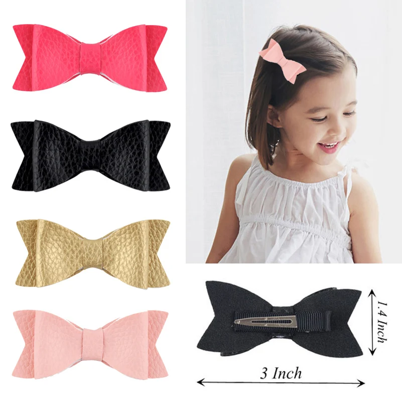

Fashion 3 Inch Leather Children Hair Bows Handmade 6 Colors BowKnot Hair Clip Barrette Hairpins Boutique Hair Ornaments Hairgrip