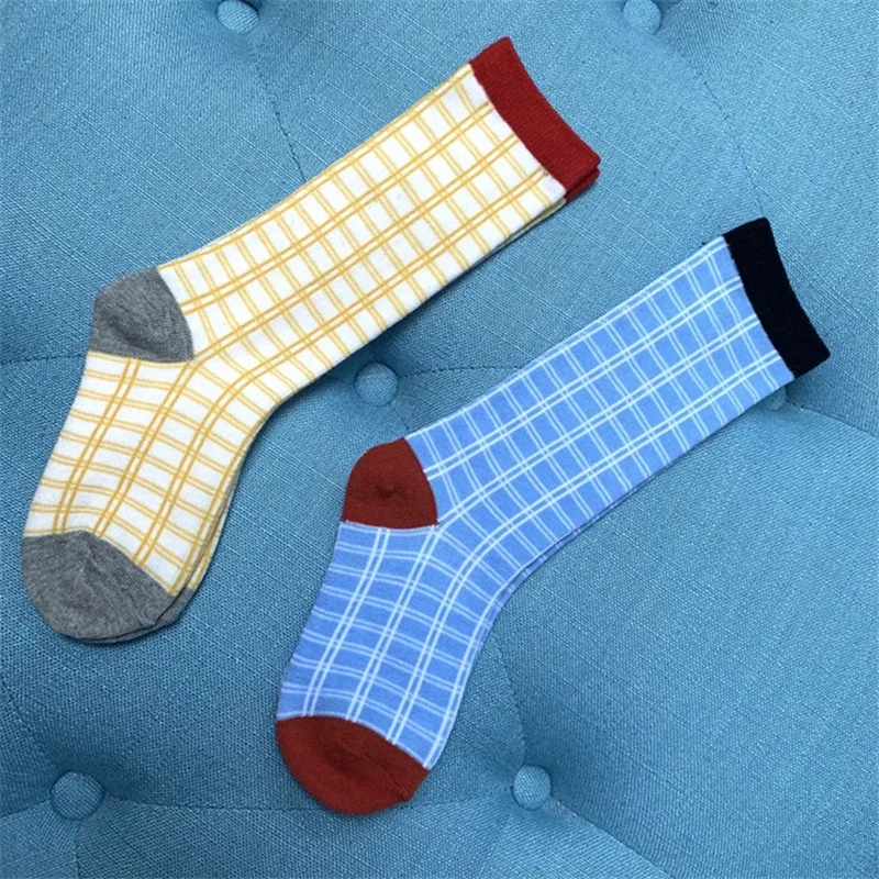 

EnkeliBB 2019 Spring/Summer New Arrivals Kids Tube Socks Tiny Cottons Baby Girl Plaid Print Active Socks Yellow/Blue Fashion