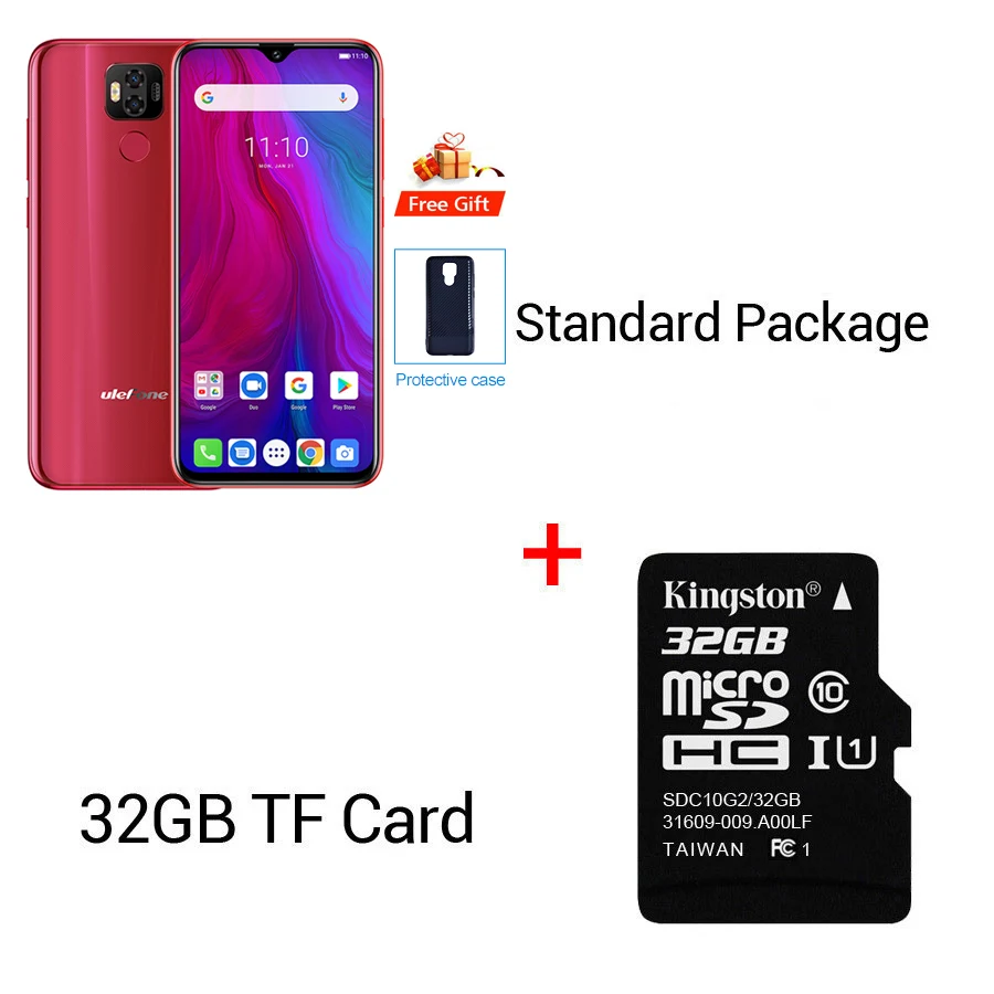 Мобильный телефон Ulefone power 6 19:5:9 FHD+ 6,3 ''Face ID Android 9,0 MTK67635V Восьмиядерный 4 Гб 64 Гб 6350 мАч NFC OTG - Цвет: Red N 32GB Card