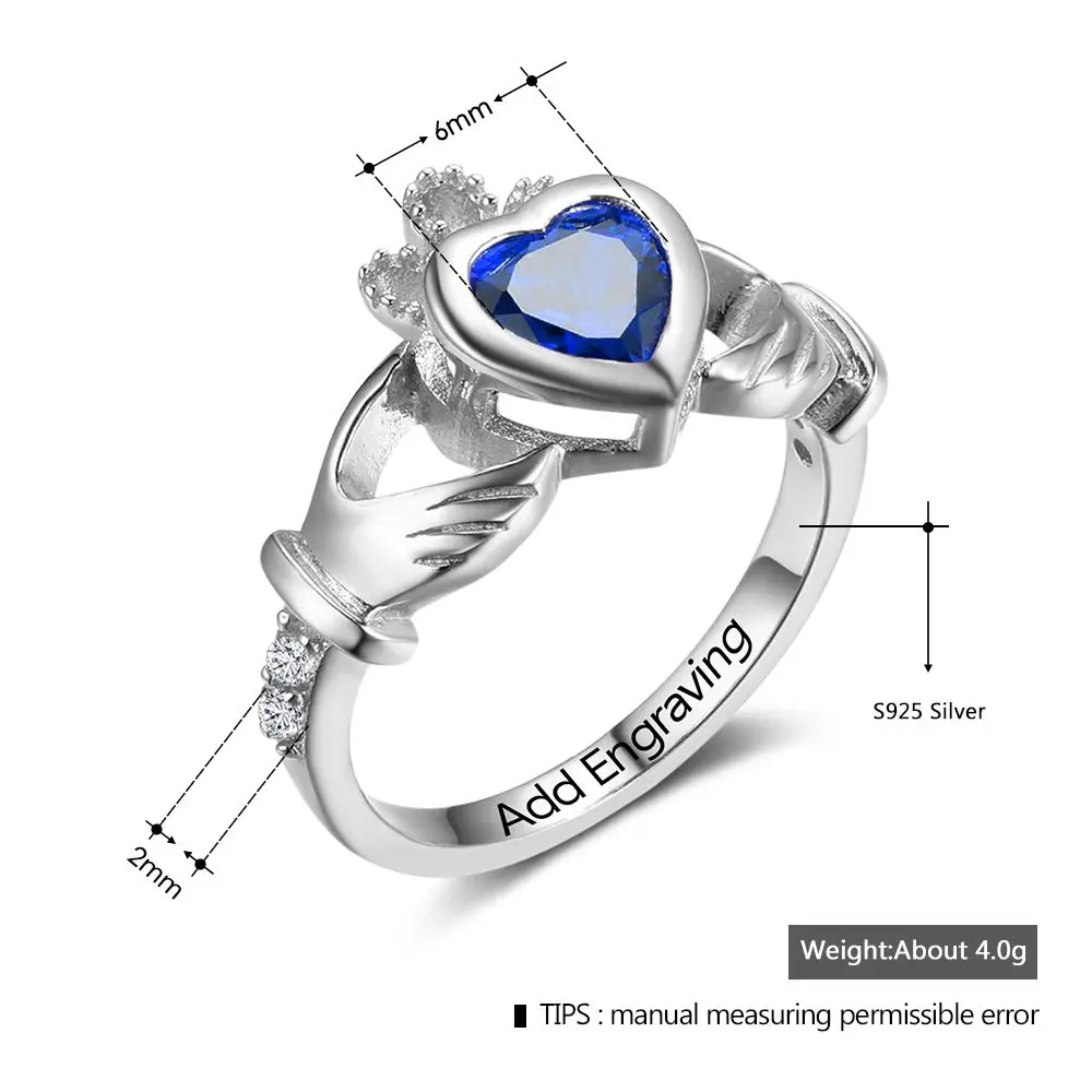 925 пробы серебряные кладдахские Кольца Сердце Индивидуальные камни по месяцу Рождения Кольца ирландская любовь и дружба ювелирные изделия RI102799