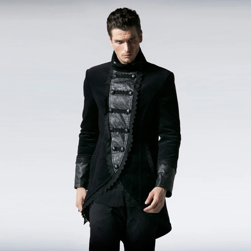 

Steampunk Cotton Double Dreasted Men Coat Fashion Embroidery Lace Long Jacket Sleeve Coats