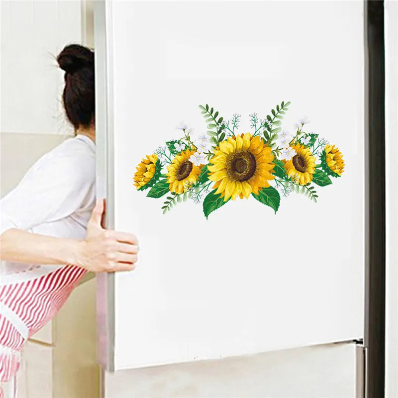 Removable Yellow Sunflower Background Wall Stickers Poster Plant Paster Decals Wallpaper Decor Bedroom Living Room Decorations | Дом и сад