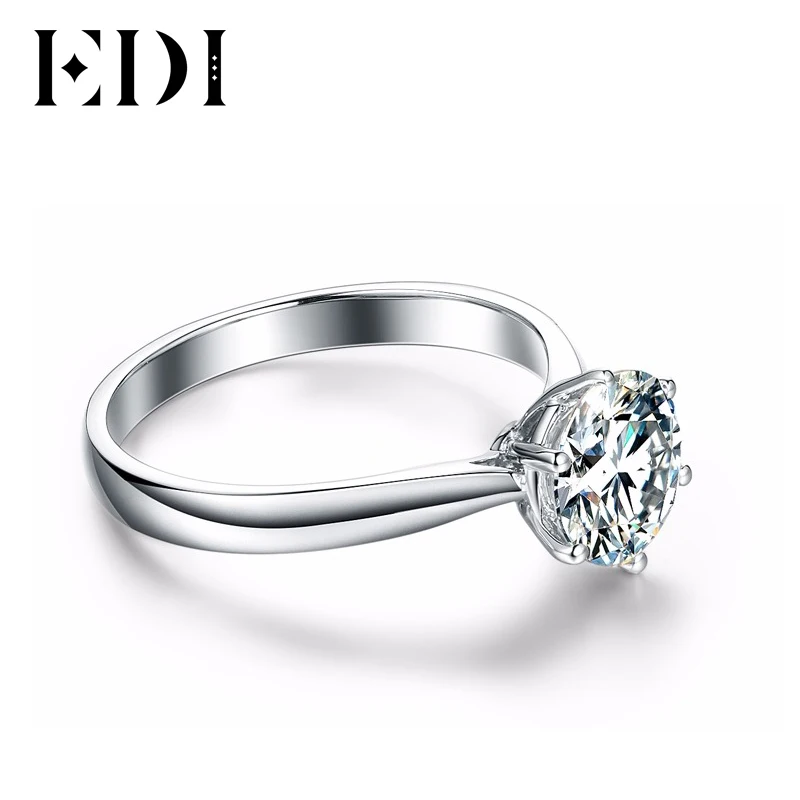 EDI Forever Brilliant 1ct круглой огранки Moissanites кольцо с бриллиантом 9 К белого золота с бриллиантами Обручение группа для Для женщин