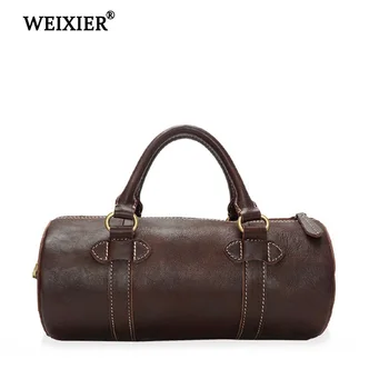 

WEIXIER 2019 Handsome Fitness Person Genuine Leather Classic Design Solid Color High Quality Large Capacity Men's Bucket Handbag