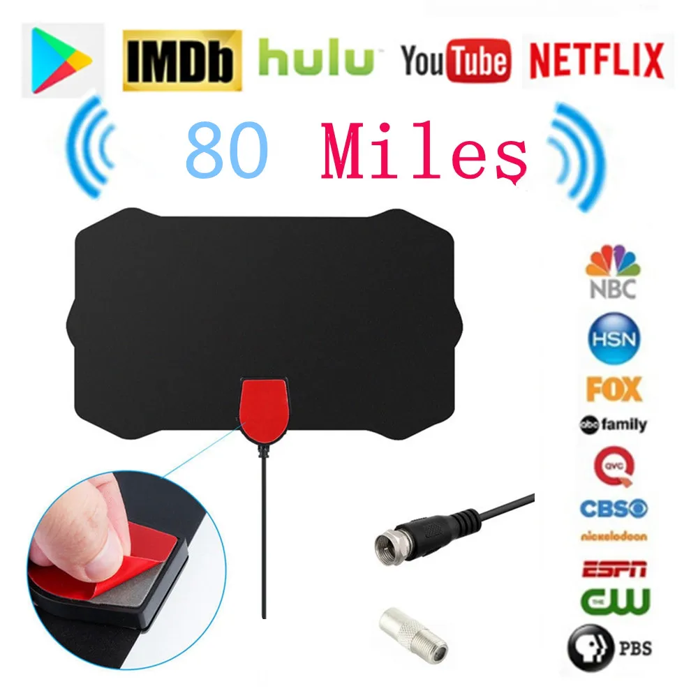 Indoor 120 Miles TV Antenna Freeview 25DB Digital HDTV Antenna With Amplifier Signal Booster Radius Surf Fox DVB-T2 TV Aerial
