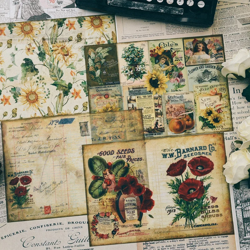 

16pcs/lot Vintage blooming flowers retro beautiful flower plant background old Decoration Sticker DIY Scrapbooking planner Diary
