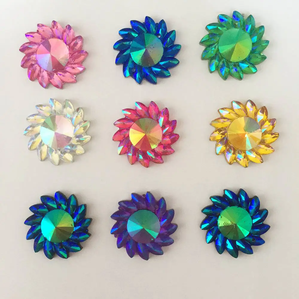 

NEW DIY 10pcs 20mm AB Resin Flower Rhinestone Flatback Wedding 2 Hole Crafts K87