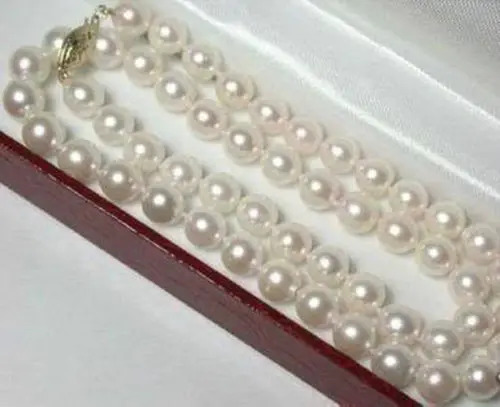 

8-9mm Hand Knotted White Akoya Cultured Pearl Necklace AA+S No box^^^@^Noble style Natural Fine jewe FREE SHIPPING