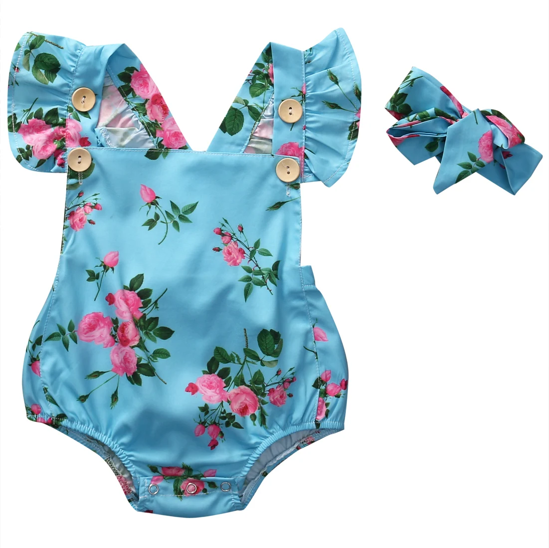 2017 Summer Newborn Babies Floral Bodysuits Baby Girl Flower Backless