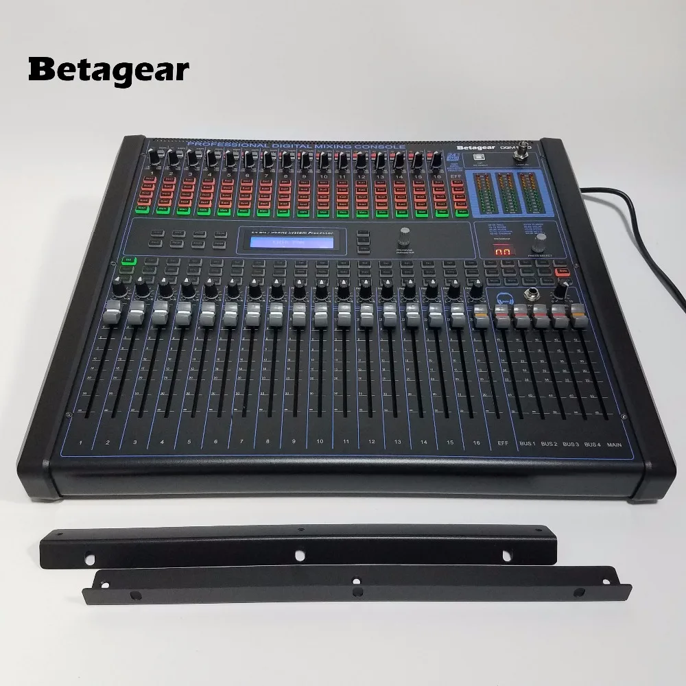 Betagear 디지털 믹서 오디오, DGM1640 16 채널 전문 오디오 믹서, 내장 100 종류의 DSP 효과, 19 인치 랙 마운트 믹서 스테이지
