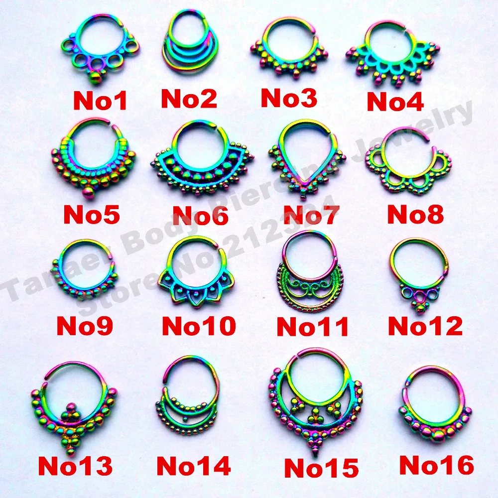 

HOT All Rainbow Plated Surgical steel Body Jewelry Real Septum Ring Rainbow Septum Piercing Septum Clicker