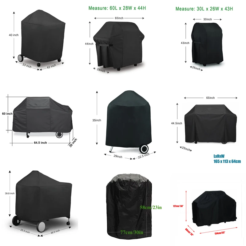 11 размеров Черная Водонепроницаемая Крышка для гриля принадлежности для барбекю Гриль Крышка Анти Пыль дождь газовая, угольная барбекю-гриль для Weber 7152 грили