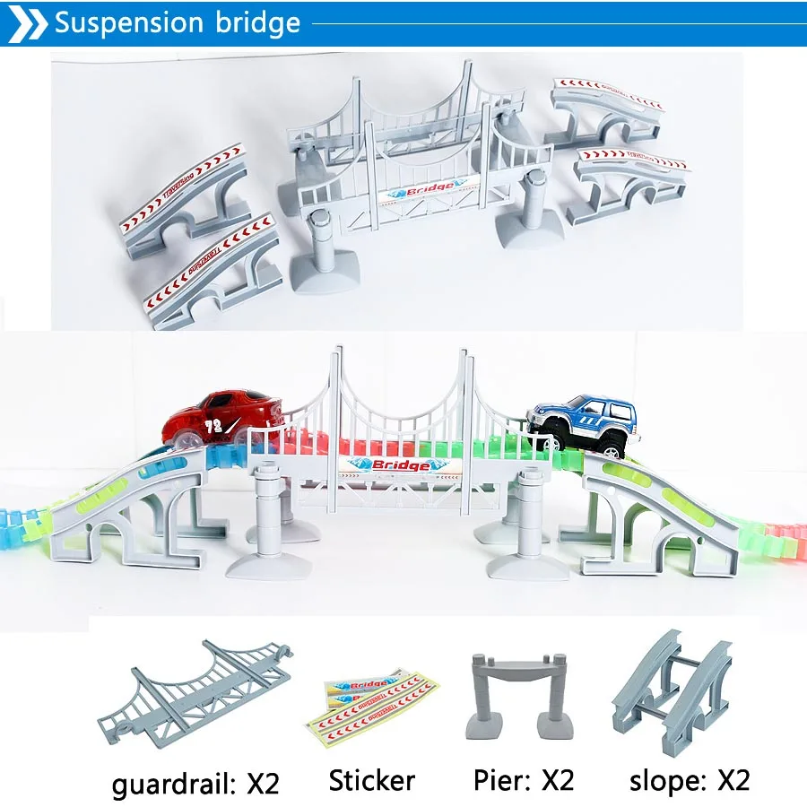Волшебный светящийся гибкий аксессуар для трека сделает ваш игрушечный автомобиль более веселым и креативным изгибом, гибким и светящимся гоночным треком развивающие игрушки - Цвет: bridge 1 set
