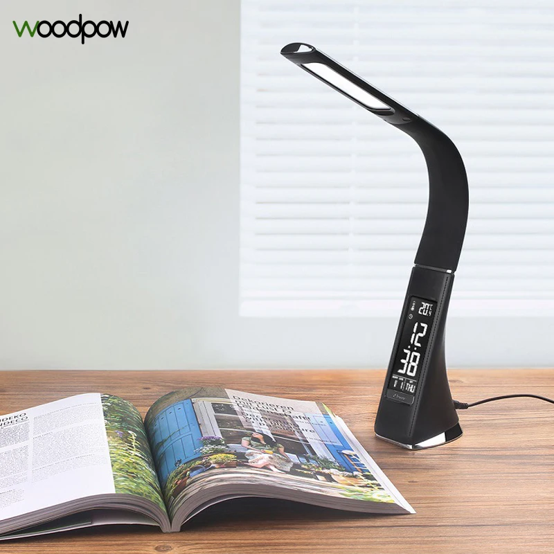 Светодиодная офисная настольная лампа Woodpow 5 Вт с сенсорным кожаным затемнением для чтения будильником