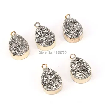 

8Pcs Charm Titanium Quartz Pendants, Water drop Titanium Gem Stone Pendant Beads For Jewelry Making