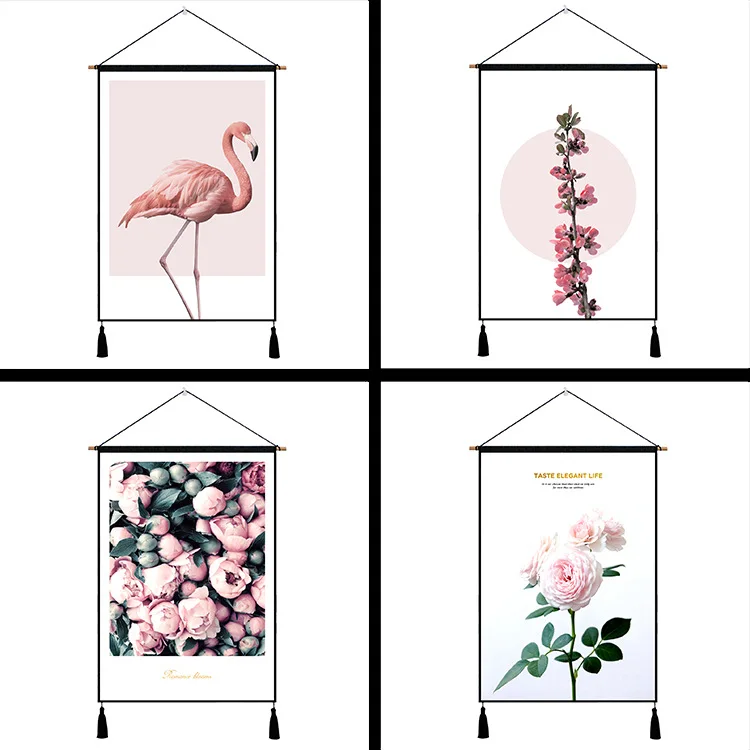 

New Flamingo Wall Hanging Tapestry Cloth Nordic Style Cotton Linen Background Art Paintings Pink Girl Room Home Decoration