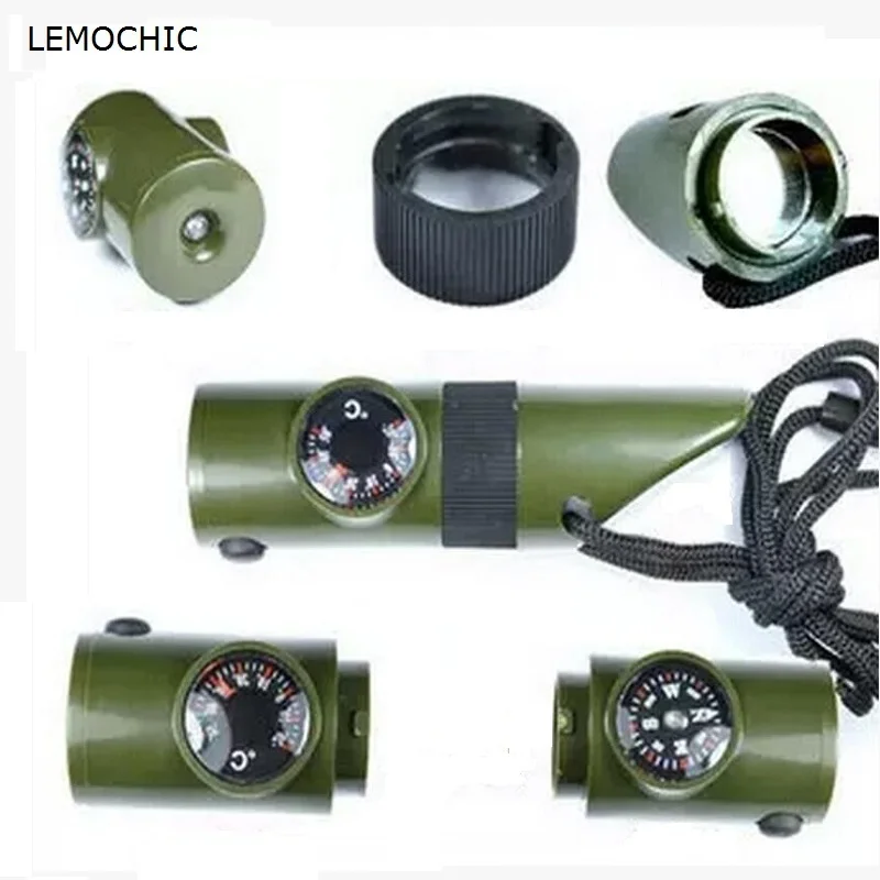 

LEMOCHIC outdoor activities camping hiking mountaineering hunting emergency survival whistle with compass LED light thermometer