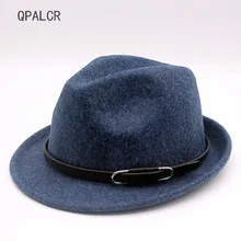 QPALCR осень зима Lmitation шерсть фетровые пояса украшения Британский Стиль Классический Trilby еврейская маленькая джазовая шляпа для мужчин женщин шляпа