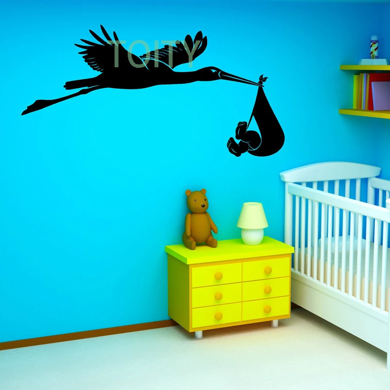 STORK AND BABY Vinyl wall art sticker decal babies room childrens