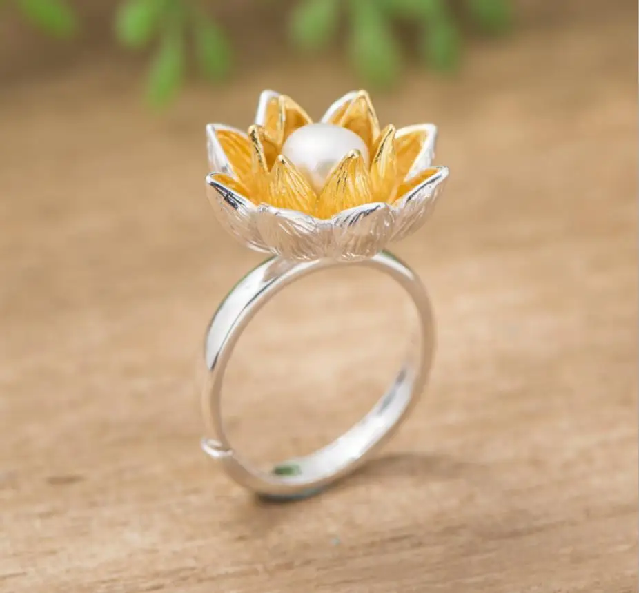 

Fashion Jewelry Hand Made S925 Sterling Silver Fresh Water Pearls Silvery Women Cocktail bohemia Party Rings
