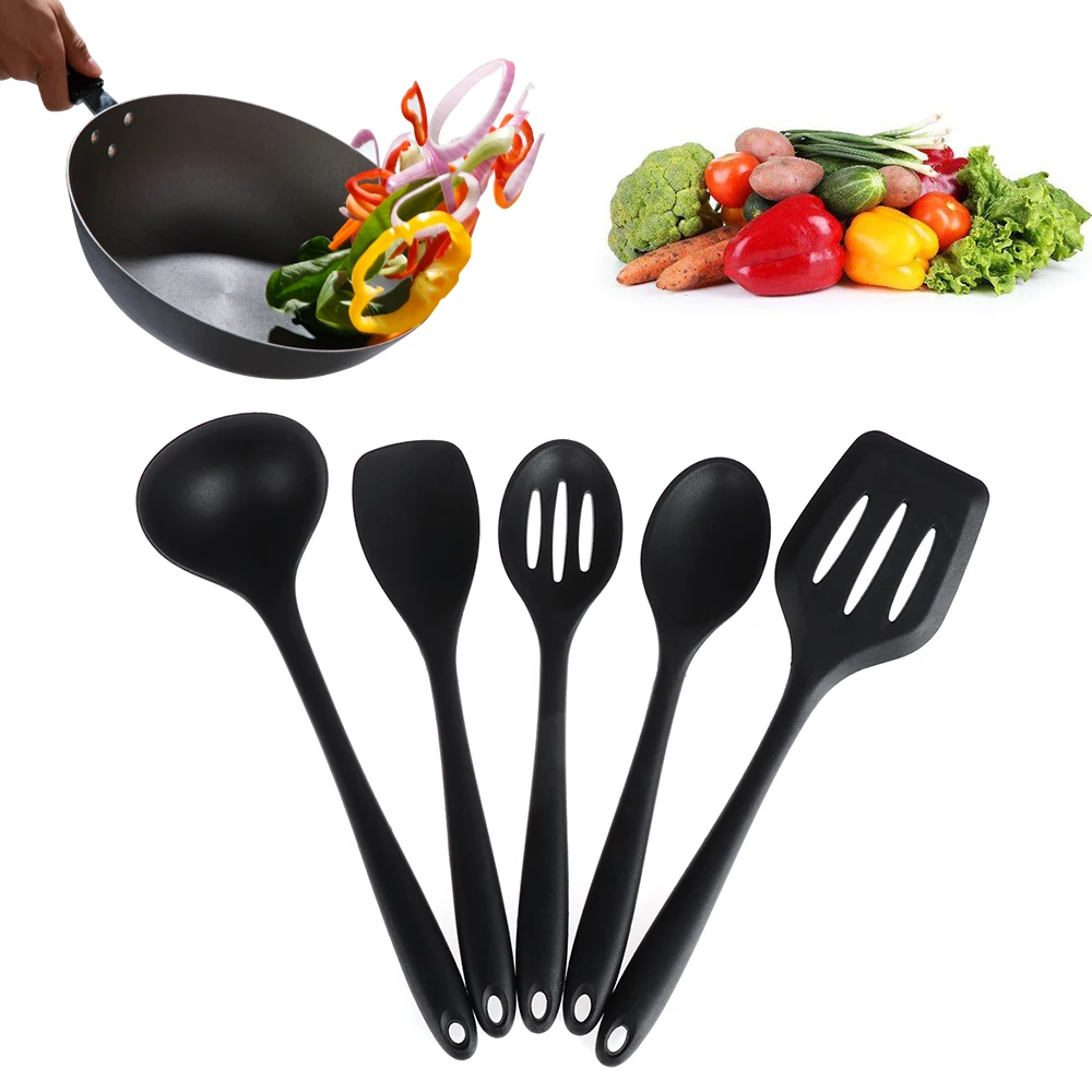 5PCS/Set Silicone Kitchen Cooking Utensil Spatulas Spoons Heat