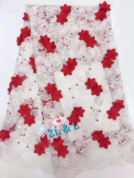 

5 yard nice rhinestone embroidered French mesh applique African lace Nigeria lace fabric white suitable for wedding fabrics