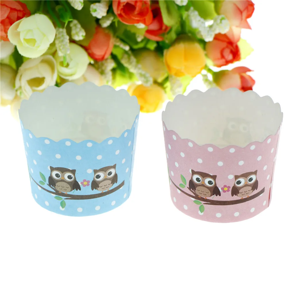 50pcs Cupcake Paper Blue Pink Owl Printing Cake Case Baking Cups Liner Muffin Dessert Baking Cup