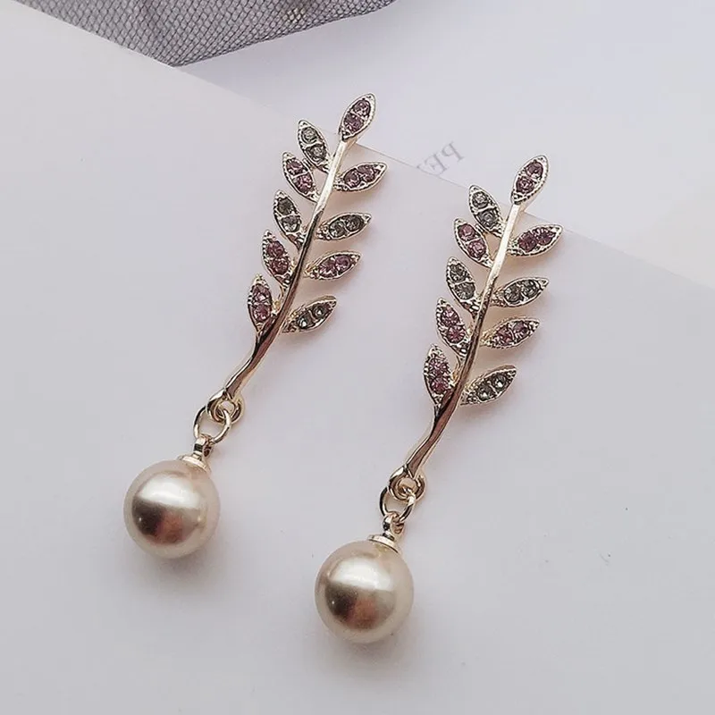 

Fashion Jewelry Pearl Pendant Leaves Branches Earrings Temperament Women Alloy Earrings For Female Gift Water Drop Earrings